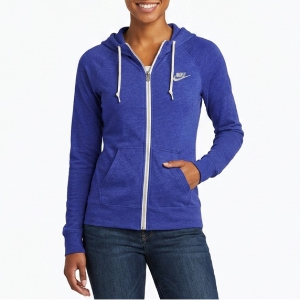 Nike Zip Up Hoodie Women’s Medium Blue Full Zip Sweatshirt Swoosh Activewear